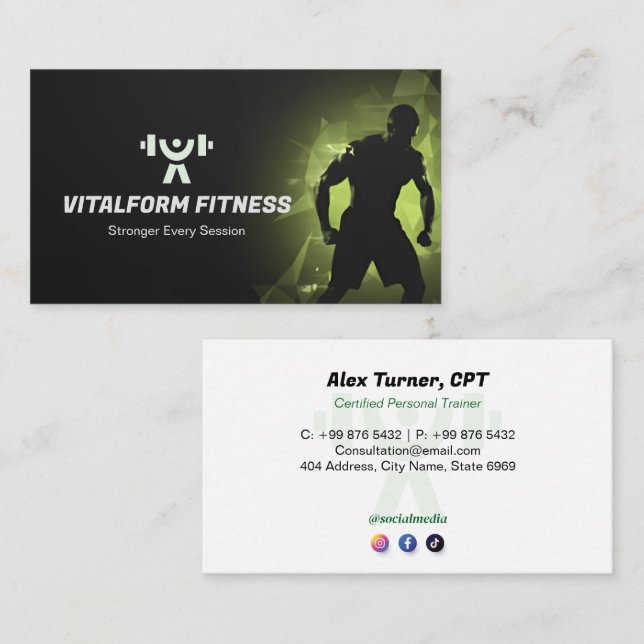 Cartão De Visita Fitness Trainer Business | Black Muscle (Frente/Verso)