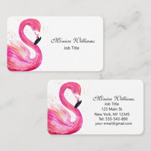 Cartão De Visita Flamingo Aves Aquarela Rosa Tropical
