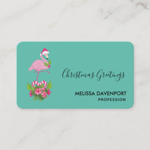 Cartão De Visita Flamingo cor-de-rosa no Natal Whimsso de Santa Hat