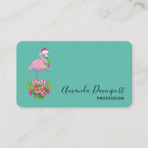 Cartão De Visita Flamingo cor-de-rosa no Papai Noel com Buquê de C