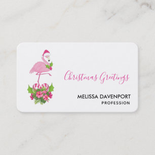 Cartão De Visita Flamingo Rosa em Chapéu de Papai Noel Natal Capric