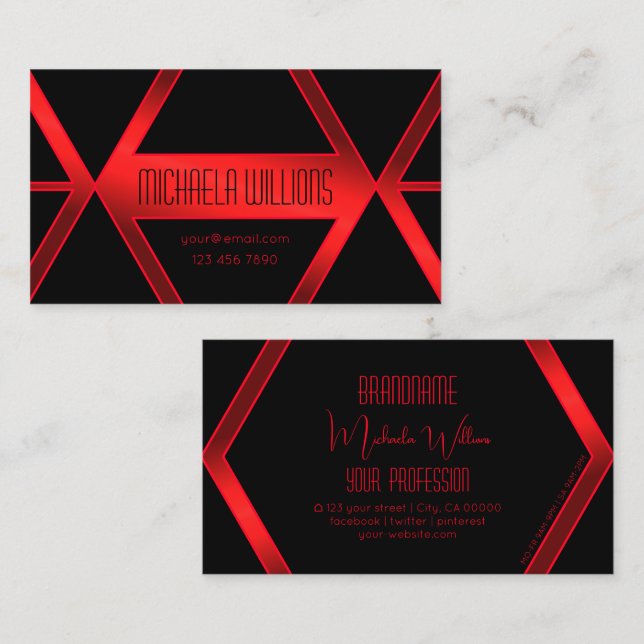Cartão De Visita Flashy Black Geométrico Shimmery Red Na moda Moder (Frente/Verso)