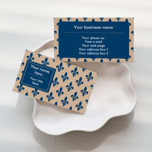 Cartão De Visita Fleur de Lis Pattern, Francês, Real, Azul Marinho