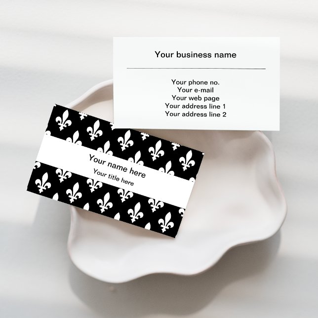Cartão De Visita Fleur de Lis Pattern, Francês, Real, Branco (Criador carregado)