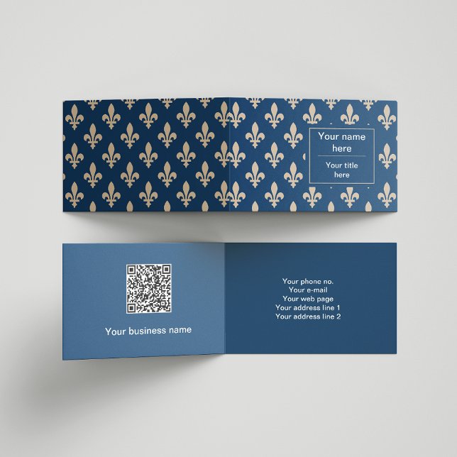 Cartão De Visita Fleur de Lis Pattern, francês, real, creme, azul (Criador carregado)
