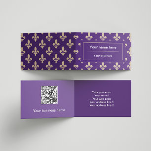 Cartão De Visita Fleur de Lis Pattern, Francês, Real, Creme, Roxo
