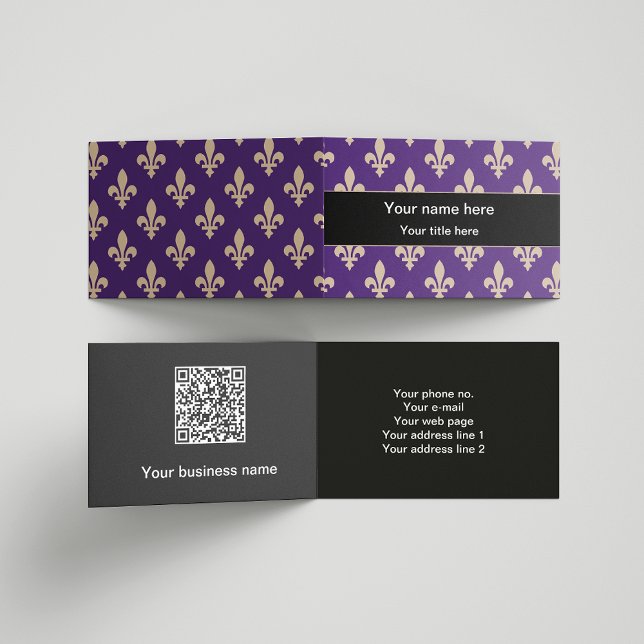 Cartão De Visita Fleur de Lis Pattern, Francês, Real, Creme, Roxo (Criador carregado)