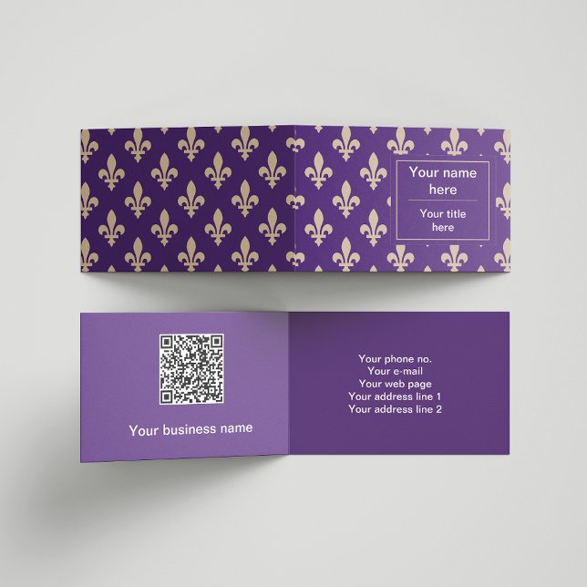 Cartão De Visita Fleur de Lis Pattern, Francês, Real, Creme, Roxo (Criador carregado)