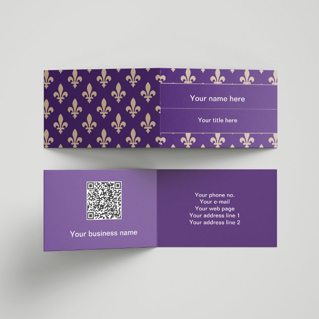 Cartão De Visita Fleur de Lis Pattern, Francês, Real, Creme, Roxo (Criador carregado)