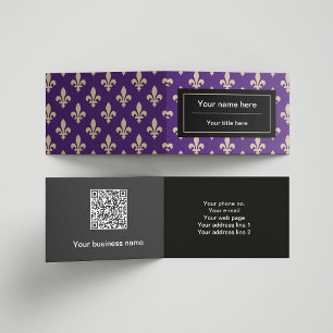 Cartão De Visita Fleur de Lis Pattern, Francês, Real, Creme, Roxo
