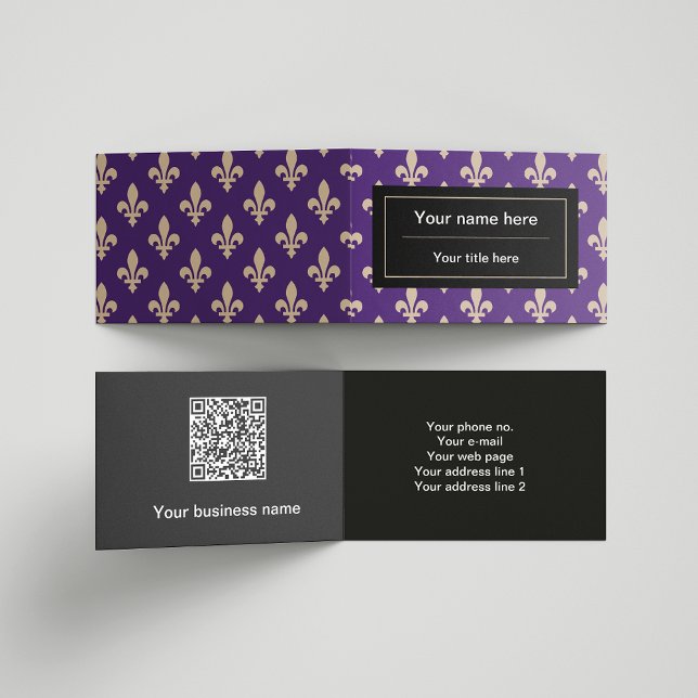 Cartão De Visita Fleur de Lis Pattern, Francês, Real, Creme, Roxo (Criador carregado)