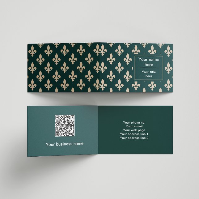 Cartão De Visita Fleur de Lis Pattern, Francês, Real, Creme, Verde (Criador carregado)