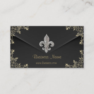 Cartão de visita fleur de lis prateado 2