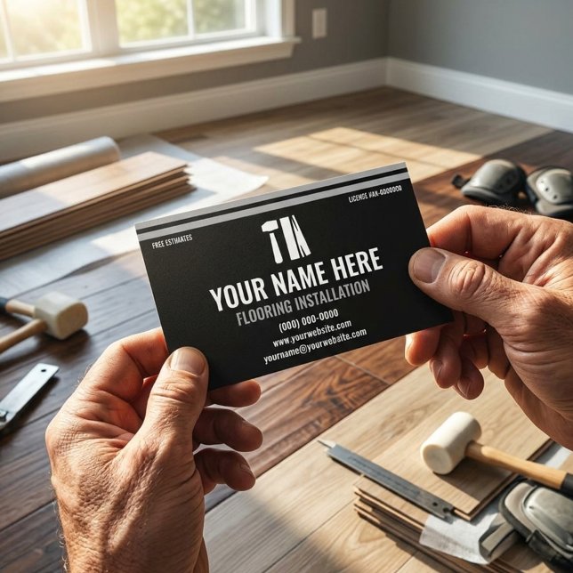 Cartão De Visita Flooring Installation Professional Black & Silver (Criador carregado)