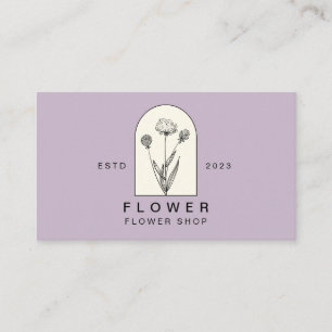 Cartão De Visita Flor Beige Roxo Menina Dandelion Florista Floral