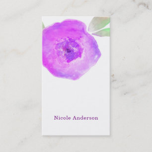 Cartão De Visita Flor de Aquarela Rosa Roxo Moderno Chic Personaliz