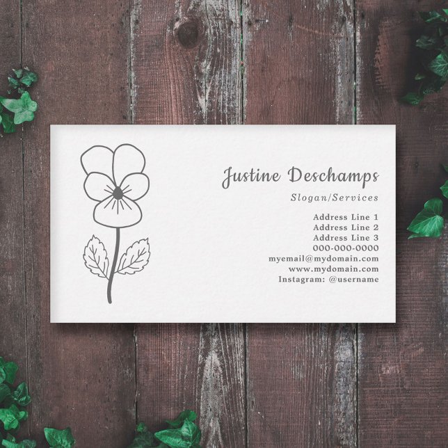 Cartão De Visita Flor de Arte Botânica Selvagem (Botanical Wild Pansy Line Art Flower Business Card)