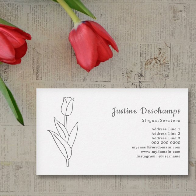 Cartão De Visita Flor de Arte da Linha da Tulpa Botânica (Botanical Tulip Line Art Business Card)