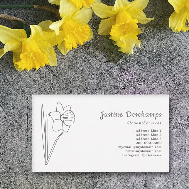 Cartão De Visita Flor de Arte de Linha Daffodil Botânica (Botanical Daffodil Line Art Business Card)