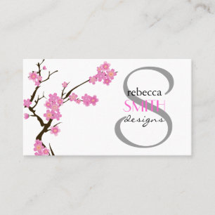 Cartão De Visita Flor de cerejeira, flores de Sakura - branco