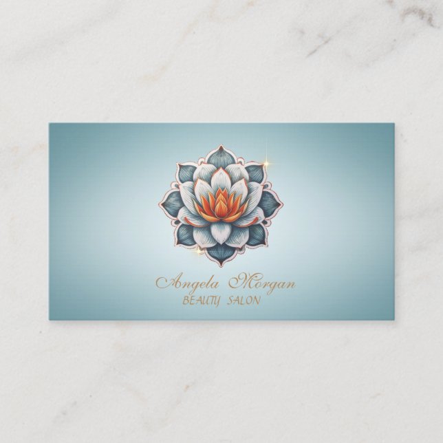 Cartão De Visita Flor de Lotus Azul Profissional (Frente)