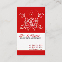 Cartão De Visita Flor de Lotus branco floral vermelha corajosa do