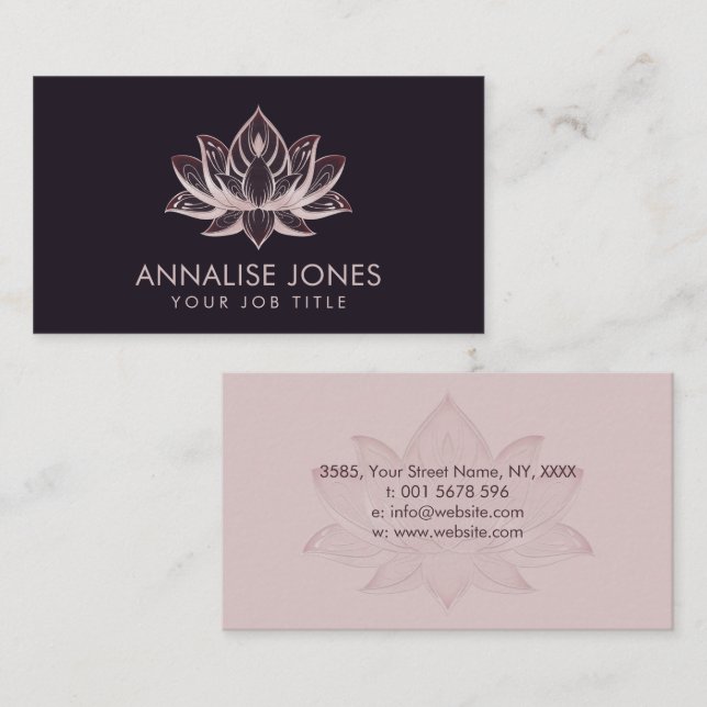 Cartão De Visita Flor de lótus de pérolas Dourada Elegante Rosa (Frente/Verso)