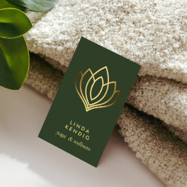 Cartão De Visita Flor de Lotus Dourada | Verde | ioga de massagem d