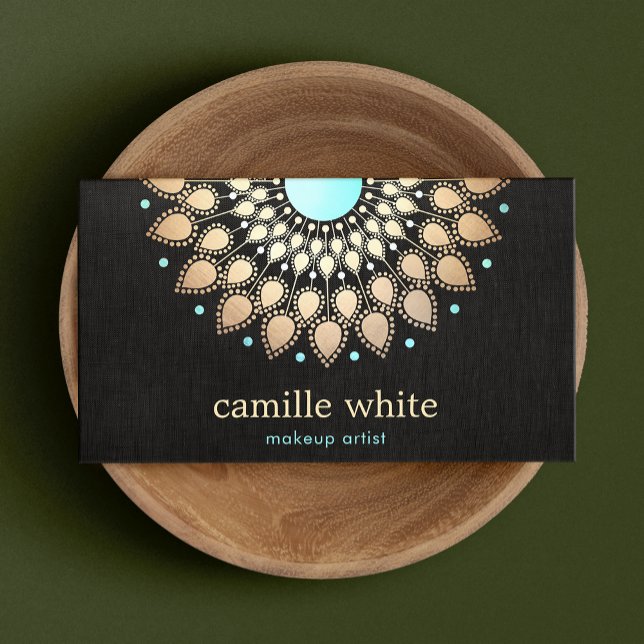 Cartão De Visita Flor de lótus Dourado e elegante preto (Criador carregado)