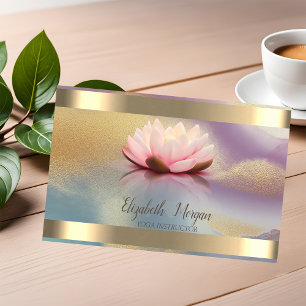 Cartão De Visita Flor de Lótus Faixa Dourada Colorida Yoga