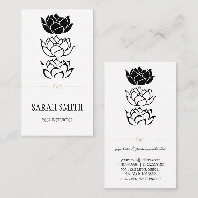 Cartão De Visita Flor de lótus preto e branco moderno (Frente/Verso)