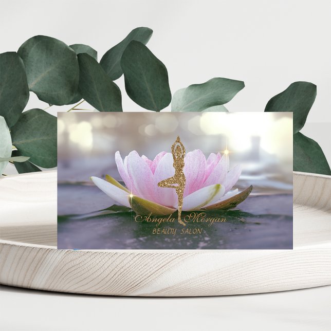 Cartão De Visita Flor de Lotus Rosa Elegante - Garota Yoga (Criador carregado)
