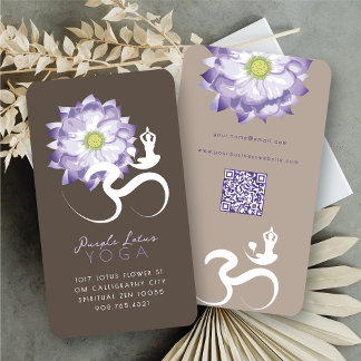 Cartão De Visita Flor de Lótus Roxa Elegante Logotipo Espiritual de