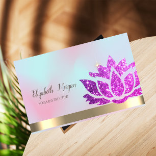 Cartão De Visita Flor de Lótus Violeta com Brilho Yoga Holográfico