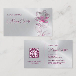 Cartão De Visita Flor de Metal Brilhante Rosa