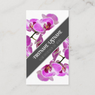 Cartão De Visita Flor de orquídea rosa floresce cinza elegante diag
