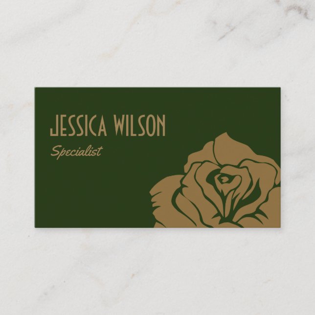 Cartão De Visita Flor de ouro verde moderna e quic (Frente)