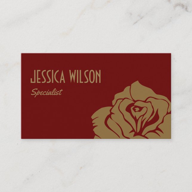 Cartão De Visita Flor de ouro vermelho-escuro moderno e quic (Frente)