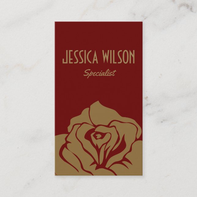 Cartão De Visita Flor de ouro vermelho-escuro moderno e quic (Frente)