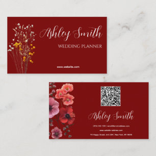 Cartão De Visita Flor de Planner de Casamento Burgundy Elegante