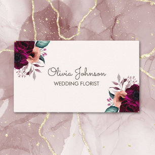 Cartão De Visita Flor de Rosto Roxo Vintage Boho Aquarela
