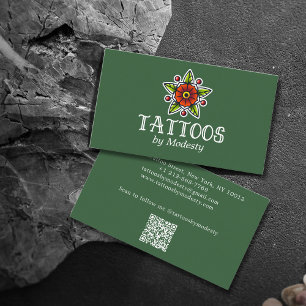 Cartão De Visita Flor de Tatuagem Tradicional