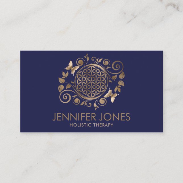 Cartão De Visita Flor elegante de ornamento salva-vidas - ouro past (Frente)