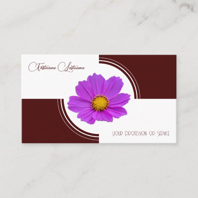 Cartão De Visita Flor florescente caligrafia avermelhada escura (Frente)