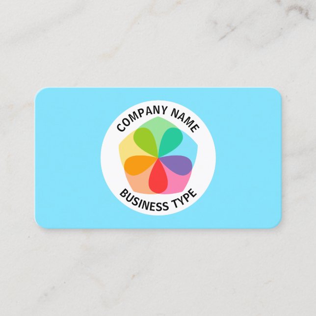 Cartão De Visita Flor Geométrico - Azul Pálido #7FE6FF (Frente)