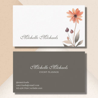 Cartão De Visita Flor Laranja Floral Queimado com Script Trendy