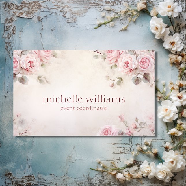 Cartão De Visita Flor-Rosa-Chic Elegante na moda Floral (Front - Stylish Elegant Shabby Chic Pink Flowers Floral Business Card)