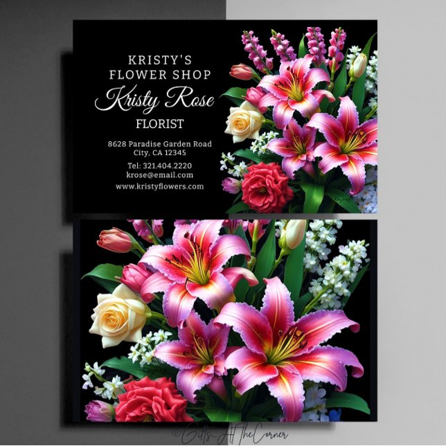 Cartão De Visita Flor rosa rosa rosa rosa-rosa-rosa branca-rosa-Ele (Criador carregado)