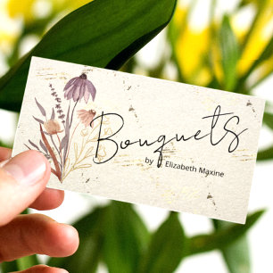 Cartão De Visita Flor Selvagem Dourada Boho
