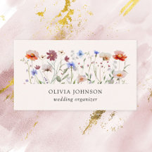 Cartão de Visita Flor Silvestre Colorida Aquarela